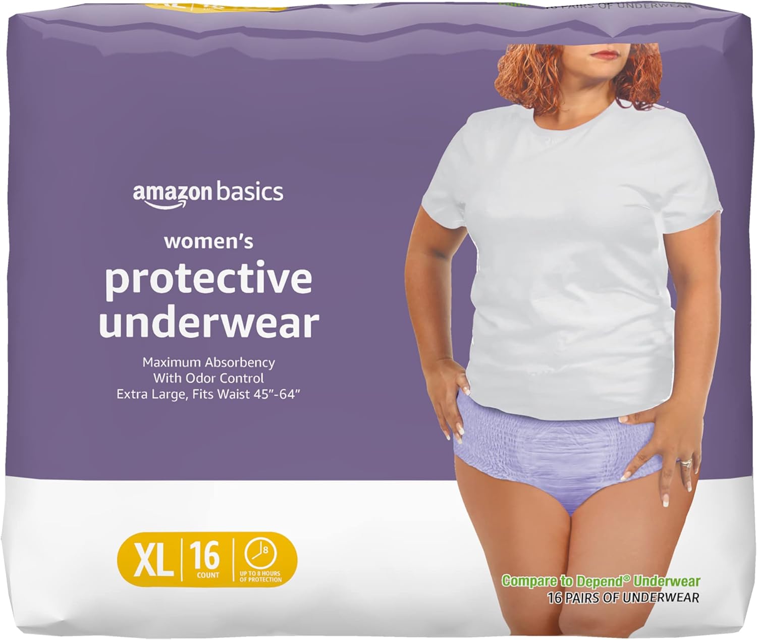 Amazon Basics Incontinence & Postpartum Underwear for Women, Maximum Absorbency, Extra Large, 16 Count, Lavender (Previously Solimo)