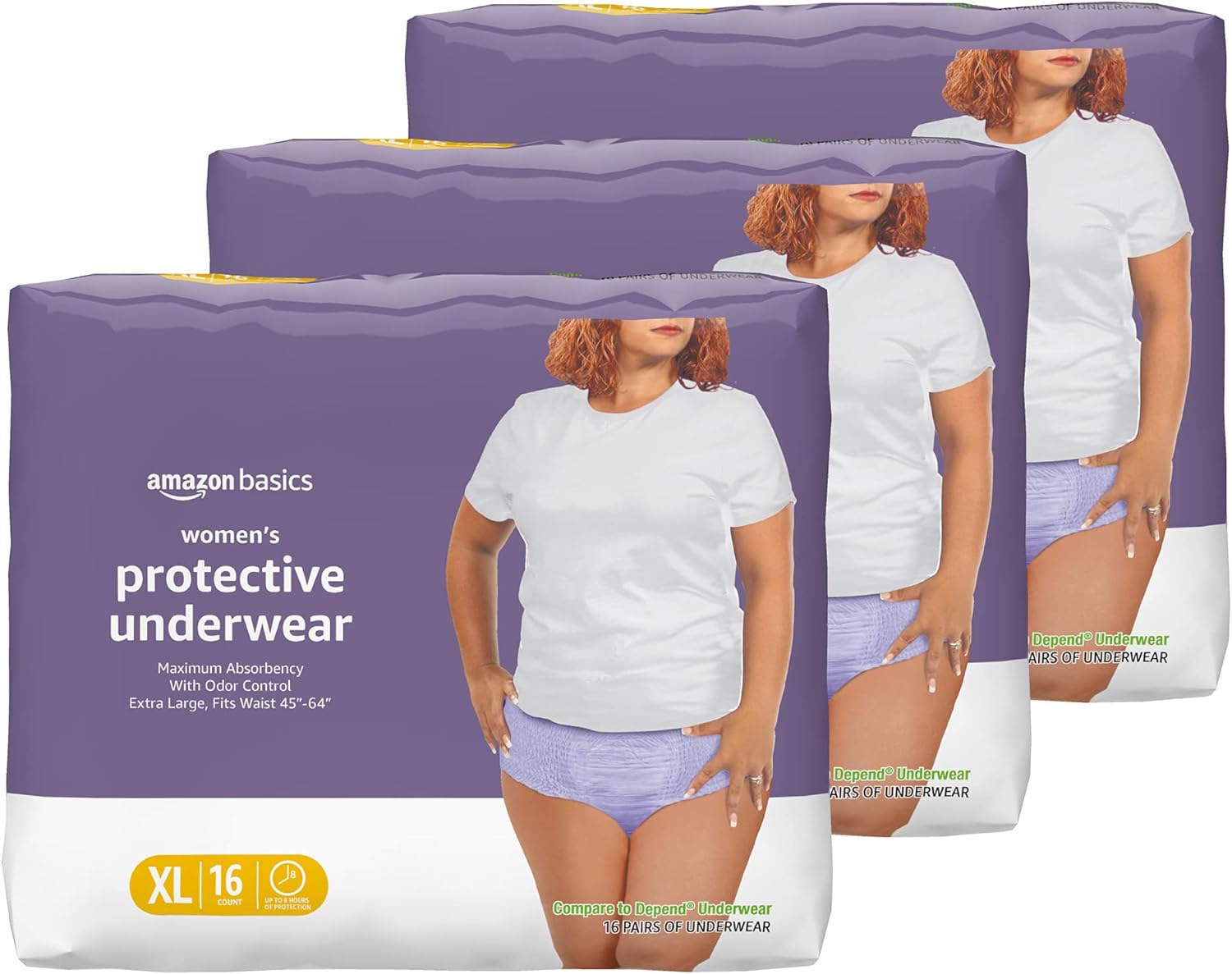 Amazon Basics Incontinence & Postpartum Underwear for Women, Maximum Absorbency, Extra Large, 48 Count (3 Packs of 16), Lavender (Previously Solimo)