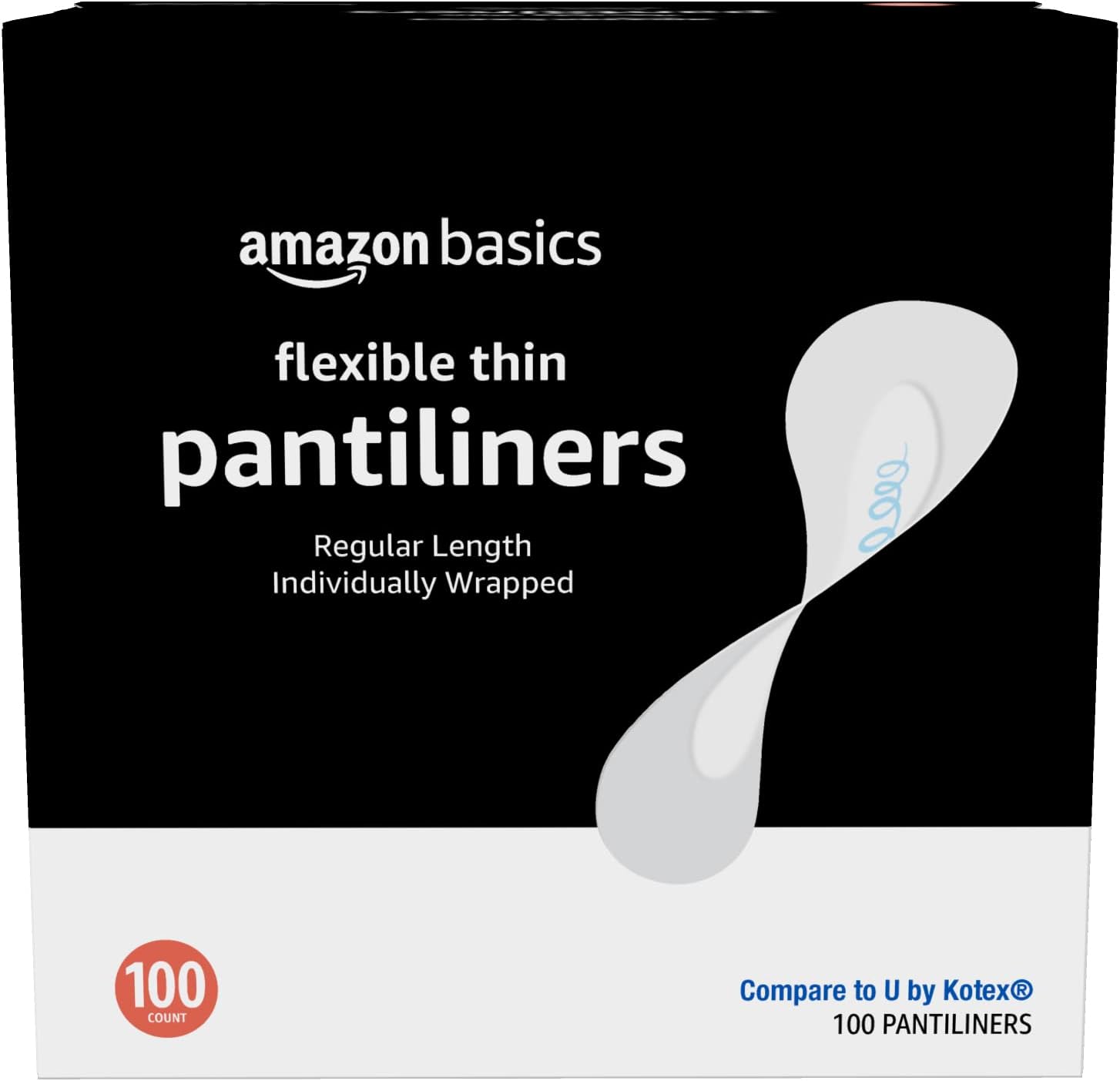 Amazon Basics Flexible Thin Pantiliner, Regular Length, Unscented, 100 Count, 1 Pack (Previously Solimo)