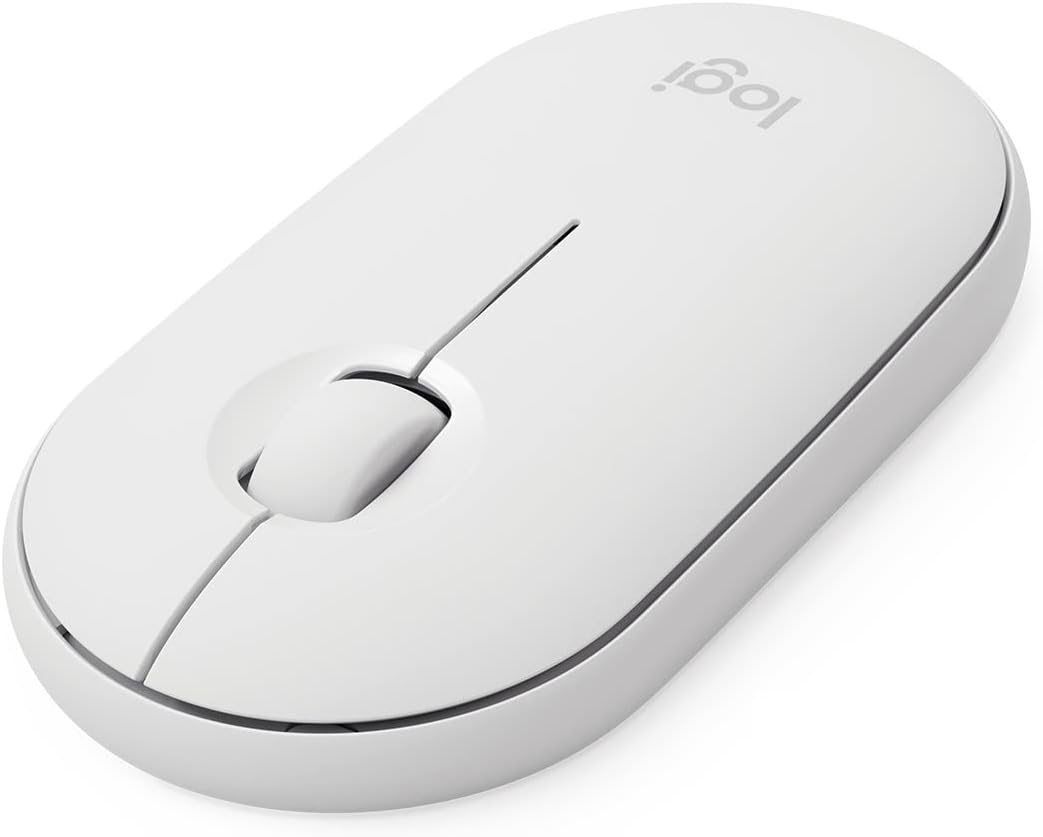 Logitech Pebble i345 Wireless Bluetooth Mouse for iPad - Off White, 4.2" x 2.3" x 1"