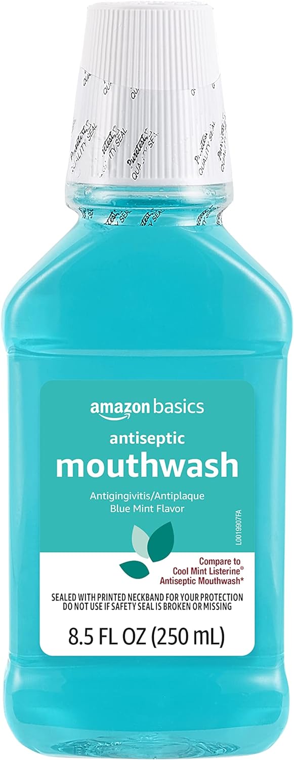 Amazon Basics Antiseptic Mouthwash, Blue Mint, 8.5 Fluid Ounces, 1-Pack (Previously Solimo)