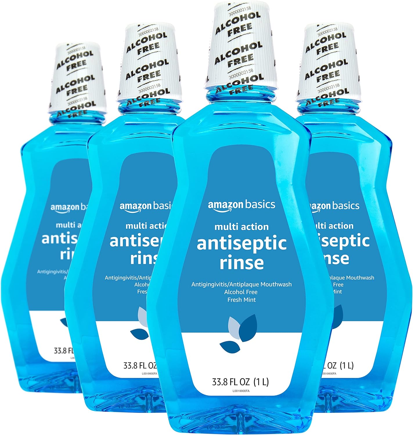 Amazon Basics Multi Action Antiseptic Rinse, Alcohol Free, Fresh Mint, 1 Liter, 33.8 Fluid Ounces, 4-Pack (Previously Solimo)