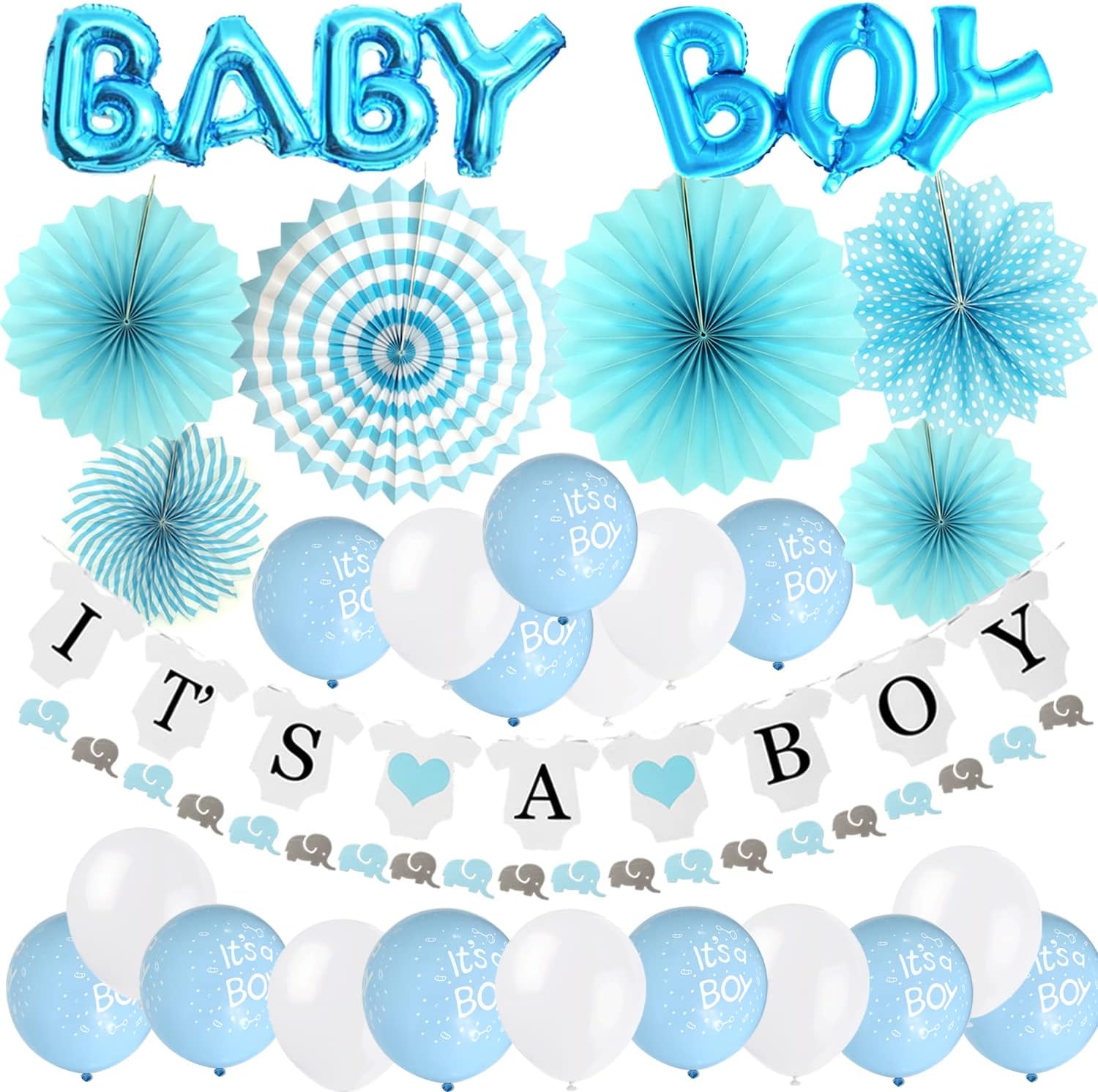 ZERODECO Baby Shower Decorations, It&#39; a Boy Banners Baby Boy Foil Balloon Paper Fans Elephant Flags Printed Balloons Bridal Shower Party Decorations