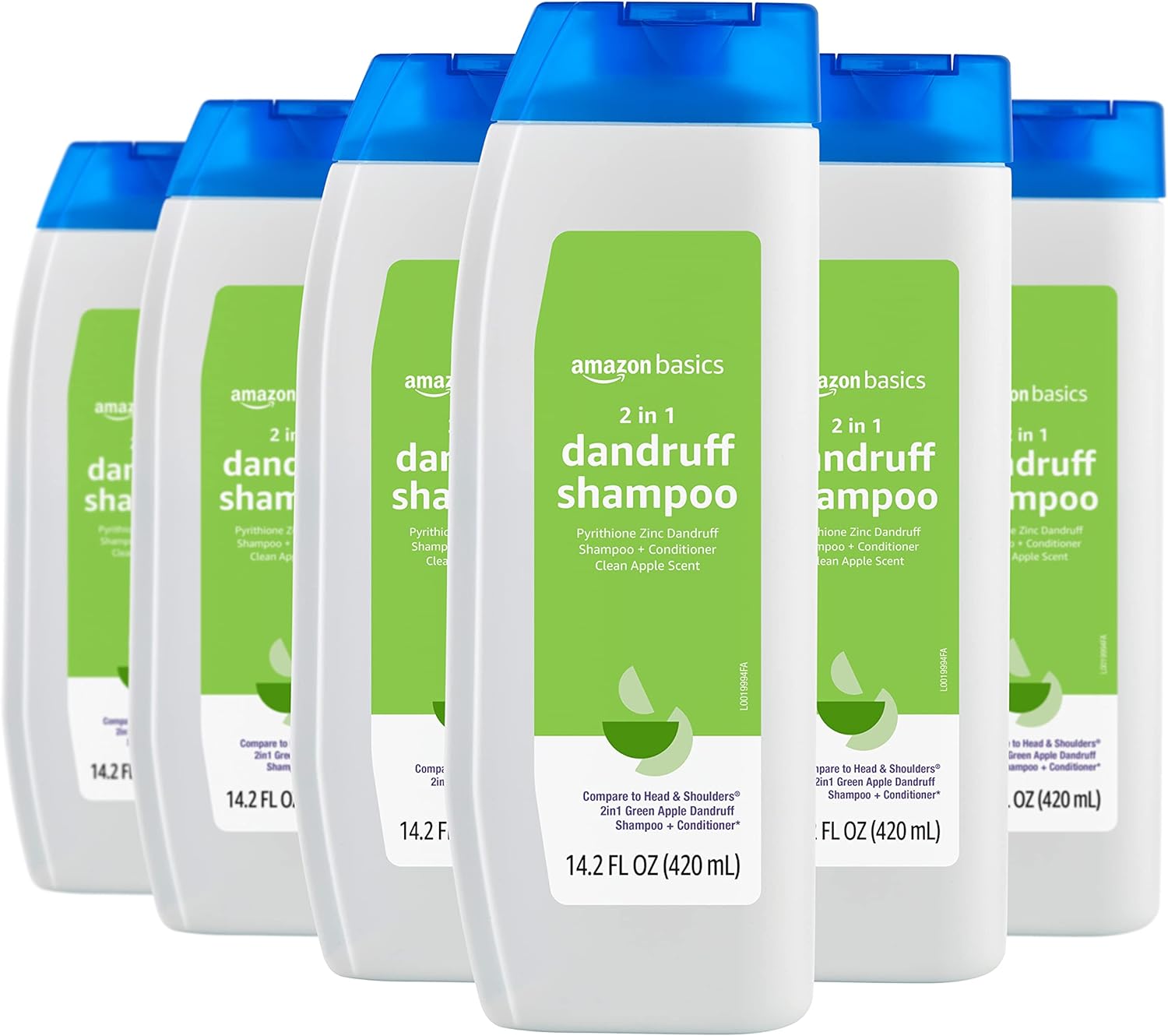 Amazon Basics 2-in-1 Dandruff Shampoo and Conditioner, Green Apple Scent, 14.2 Fluid Ounces, 6-Pack (Previously Solimo)