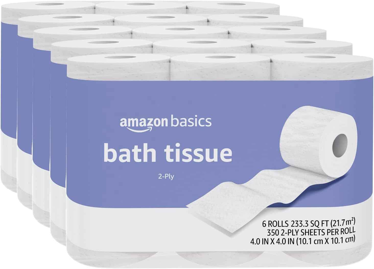 Amazon Basics 2-Ply Toilet Paper, 30 Rolls (5 Packs of 6), White