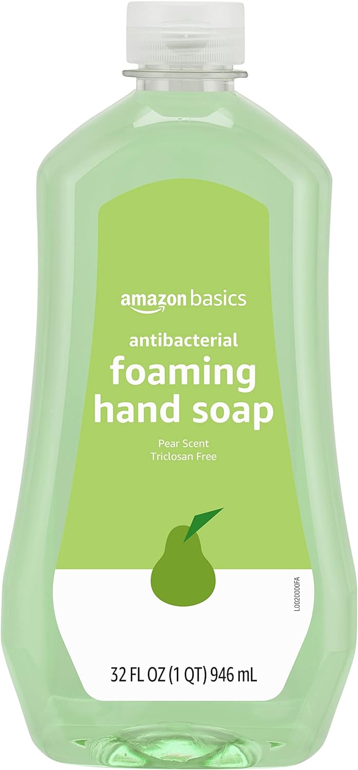 Amazon Basics Foaming Antibacterial Soap Refill, Pear Scent, Triclosan-Free, 32 Fluid Ounces (ONLY Fits Foaming Dispensers), 1-Pack (Previously Solimo)