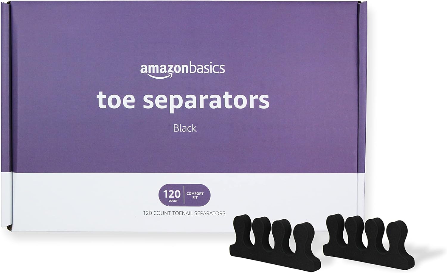 Amazon Basics Toe Separators, Black, Solid, 120 Count, Large