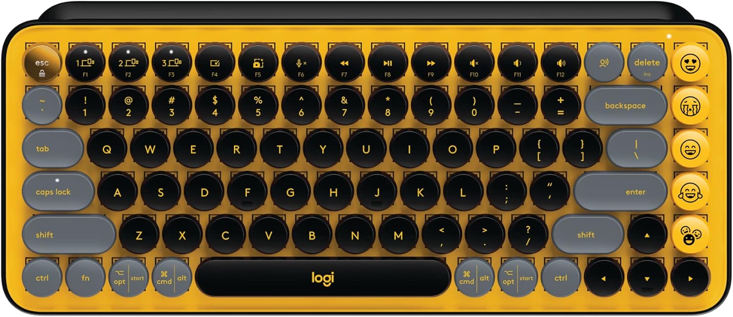 Logitech POP Keys Mechanical Wireless Keyboard with Customizable Emoji , Durable Compact Design, Bluetooth or USB Connectivity, Multi-Device, OS Compatible - Blast Yellow