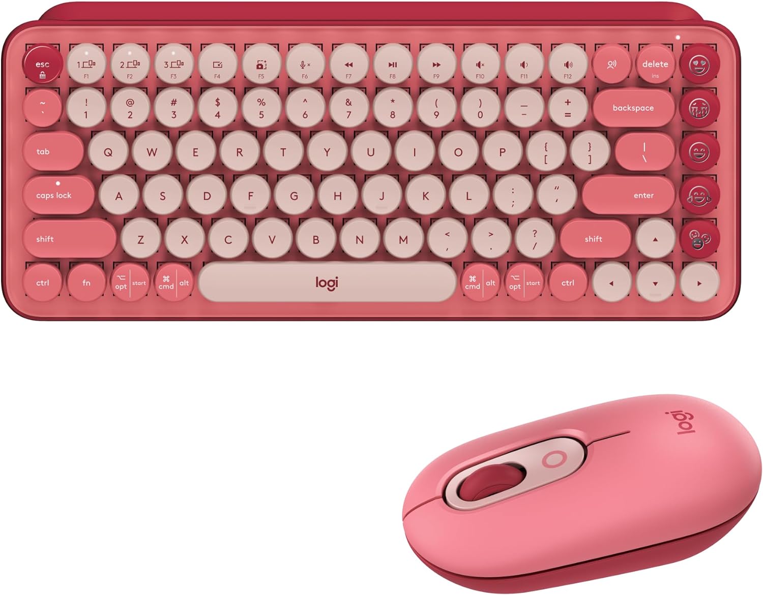 Logitech POP Wireless Mouse and POP Keys Mechanical Keyboard Combo - Customisable Emojis, SilentTouch, Precision/Speed Scroll, Bluetooth, Multi-Device, OS Compatible - Heartbreaker Rose