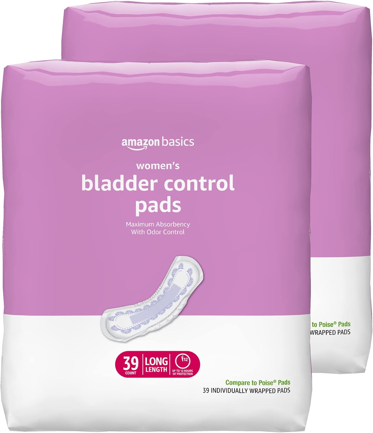 Amazon Basics Incontinence, Bladder Control & Postpartum Pads for Women, Maximum Absorbency, Long Length, Unscented, 78 Count (2 Packs of 39) (Previously Solimo)