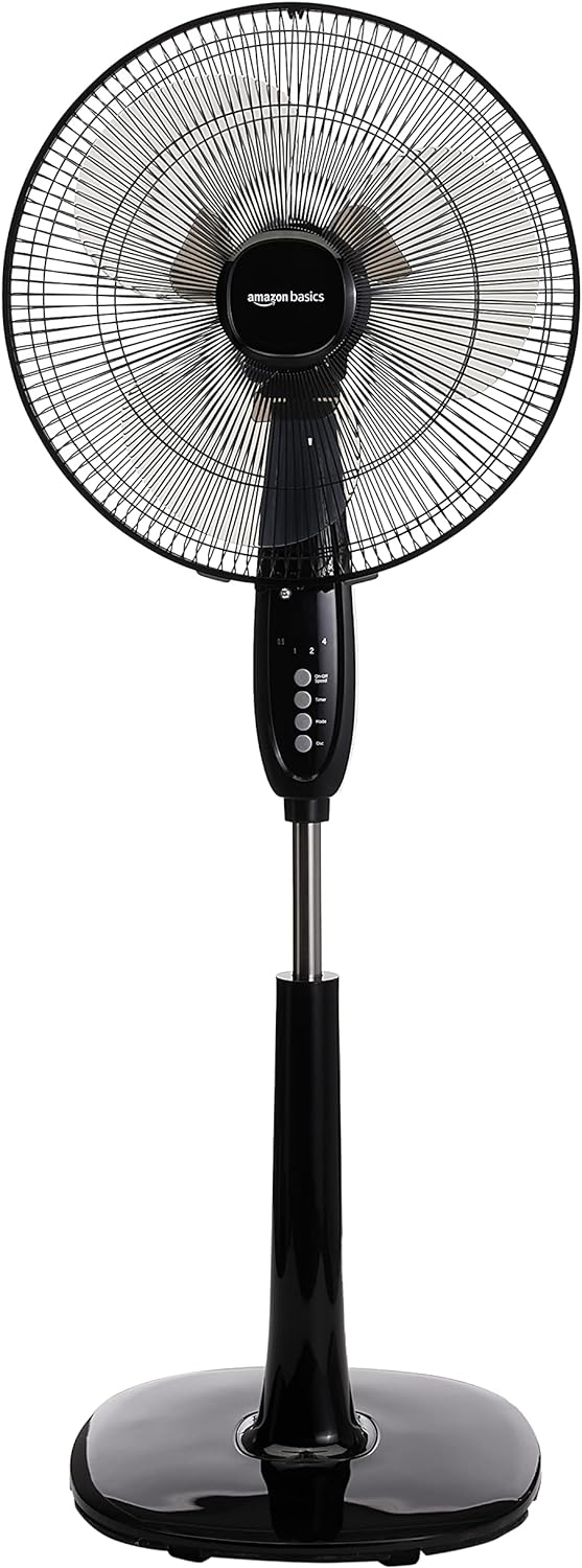 Amazon Basics Oscillating Dual Blade Standing Pedestal Fan with Remote, 16-Inch, Black