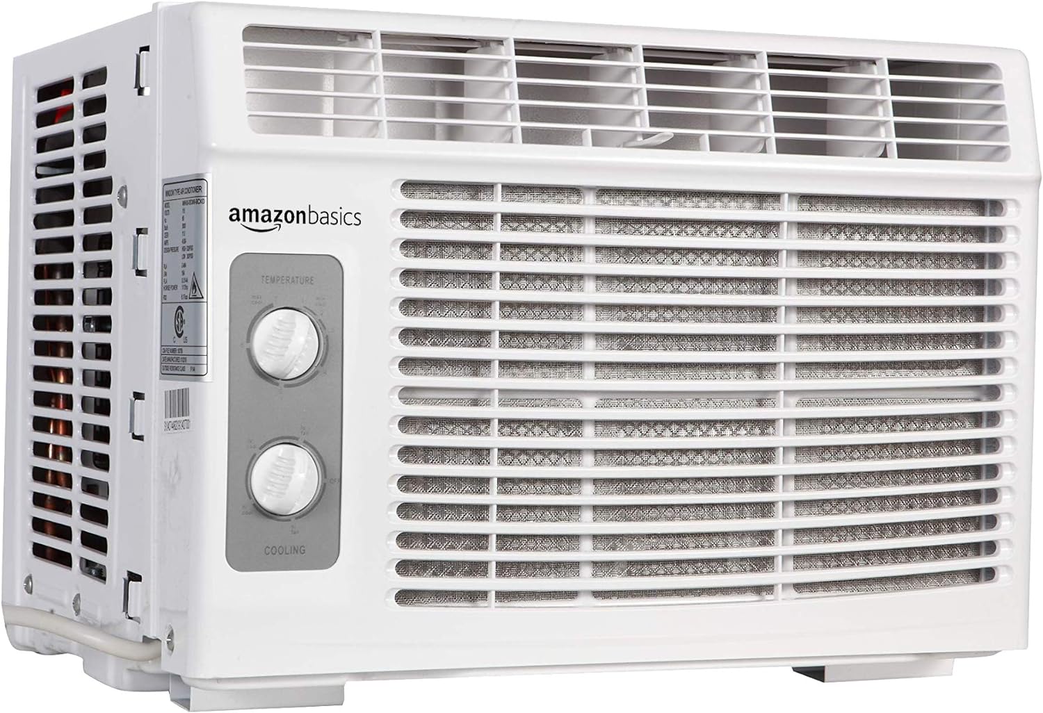 Amazon Basics Window Mounted Air Conditioner with Mechanical Control Cools 150 Square Feet, 5000 BTU, AC Unit, White