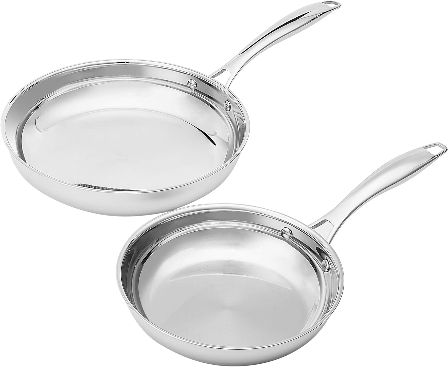 Amazon Basics 2-Piece Oven Safe, Riveted Handle Frying Pan - Silver, 8-Inch & 10-Inch