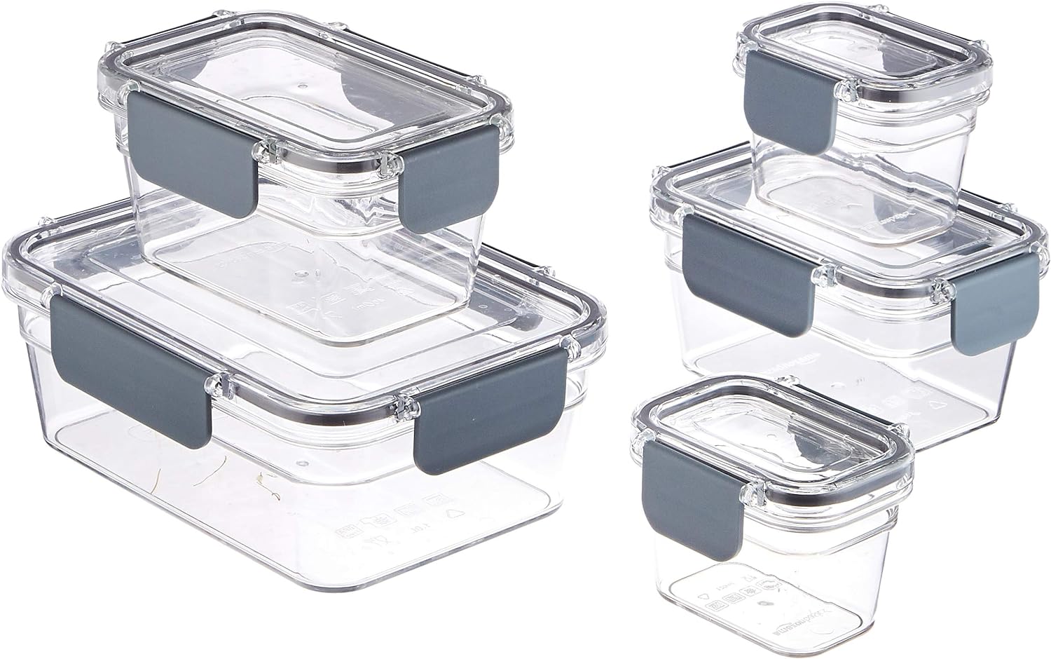 Amazon Basics Tritan Locking Food Storage Container, 10 Pieces, 5 Count (5 Containers With 5 Lids), Clear