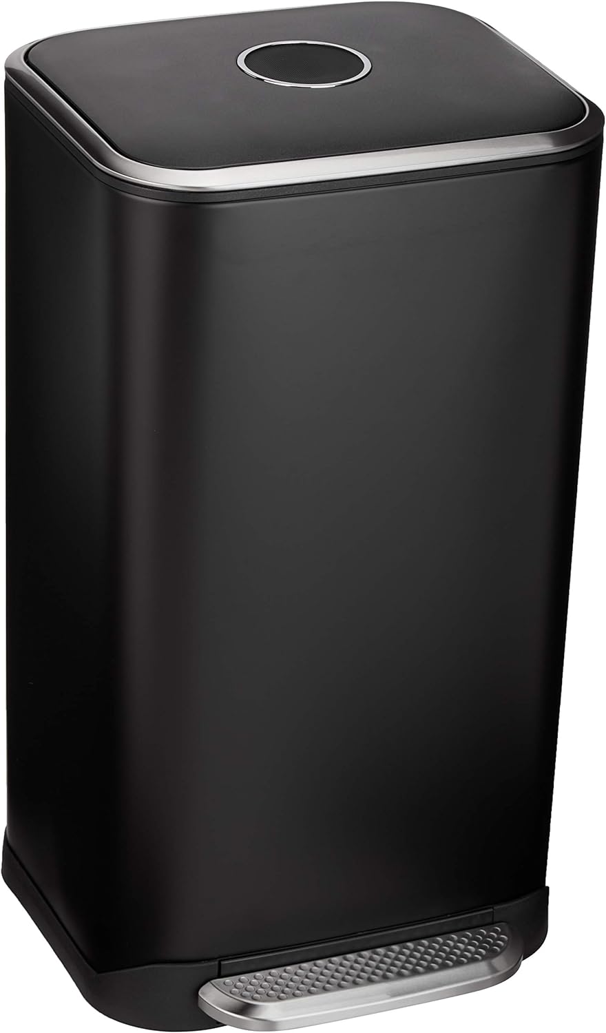 Amazon Basics Metal Rectangular Trash Can With Liner and Soft-Close Foot Pedal, 32 Liter / 8.5 Gallon, Black