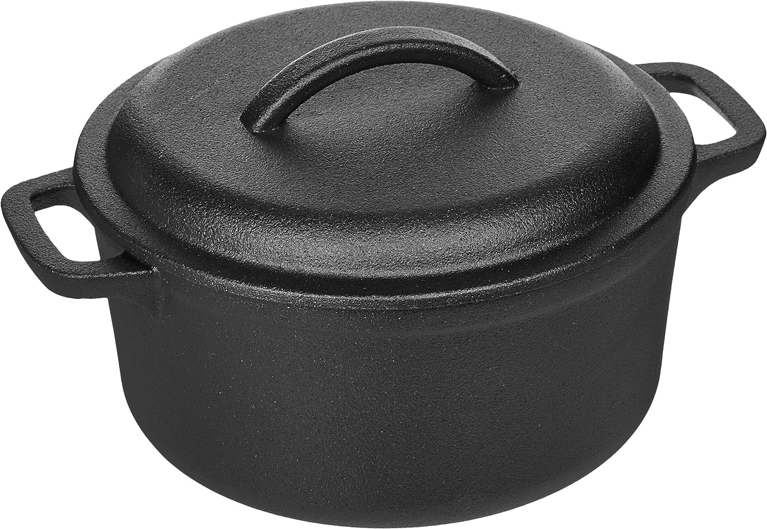 Amazon Basics Pre-Seasoned Cast Iron Round Dutch Oven with Dual Handles, 2-Quart, Black