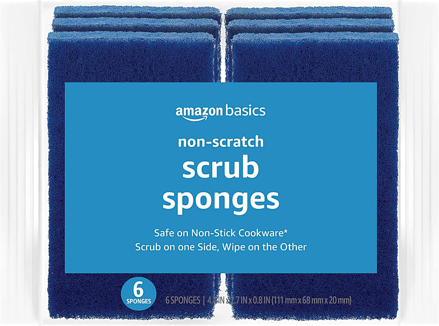 Amazon Basics Non-Scratch Sponges, 6-Pack, Blue