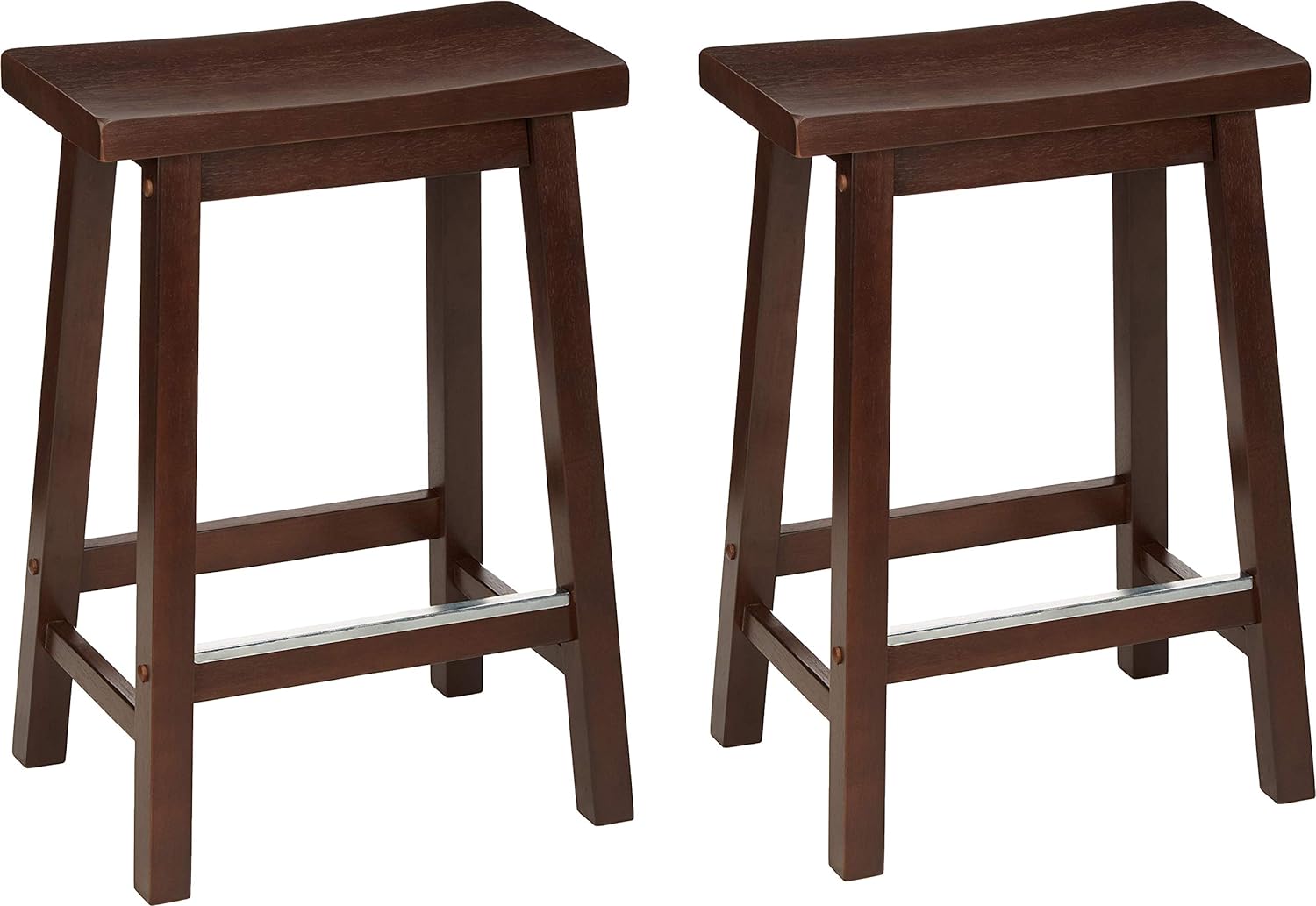 Amazon Basics Solid Wood Saddle-Seat Kitchen Counter-Height Stool, 24-Inch Height, Walnut Finish - Set of 2