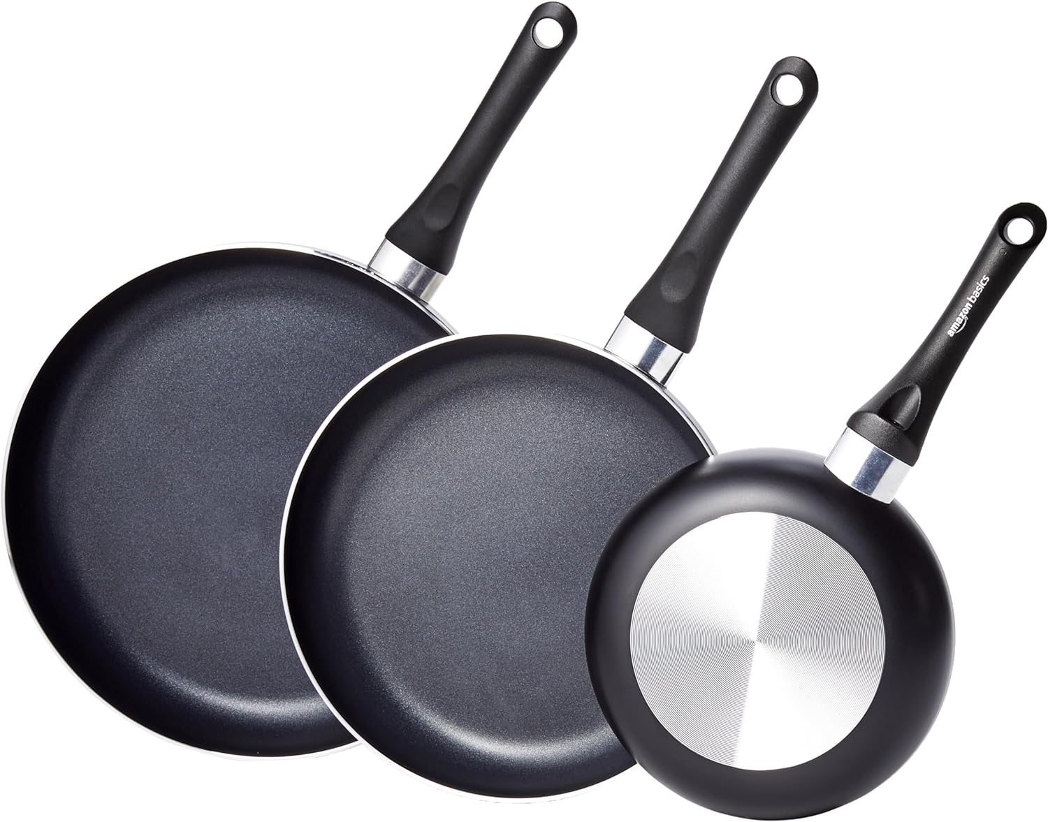 Amazon Basics 3-Piece Non-Stick Frying Pan Set - 8 Inch, 10 Inch & 12 Inch, Black