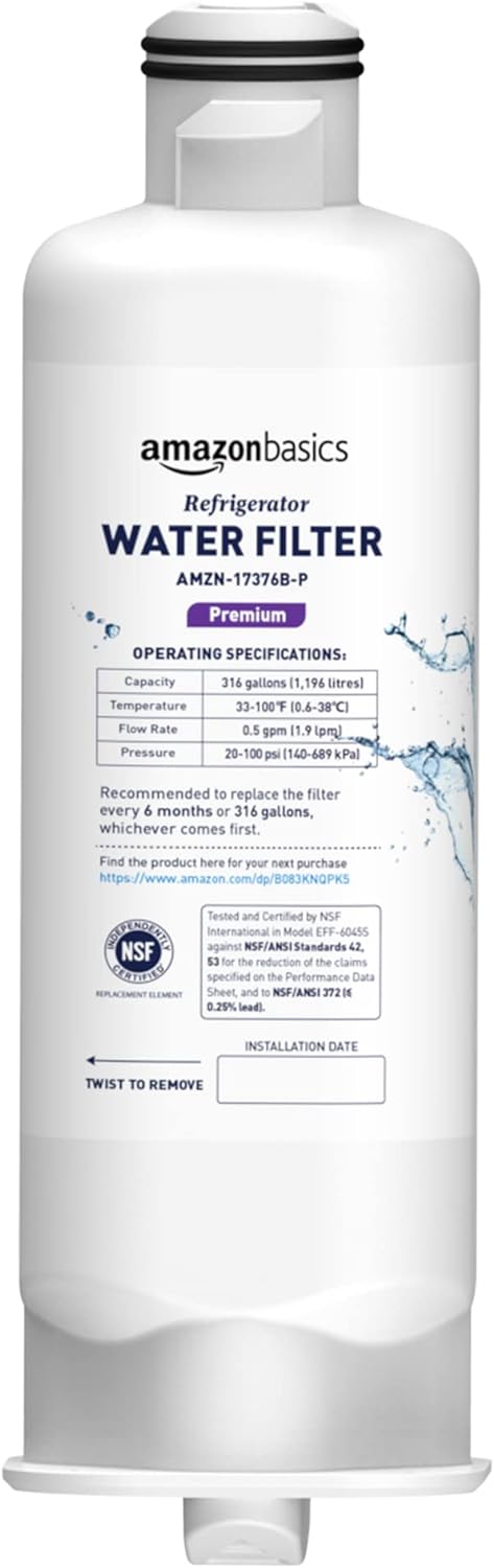 Amazon Basics Replacement Samsung DA97-17376B, HAF-QIN/EXP Refrigerator Water Filter, 1-Pack, Premium Filtration