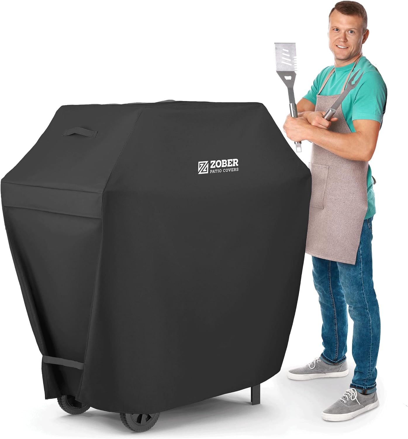 Zober BBQ Grill Cover - 44 Inch Waterproof Double Layered Fits Weber Gas Grill Cover Charbroil Grill & Smoker - Gas Grill Covers w/Air Vents, Dual Handles - 600D Oxford Fabric, Black