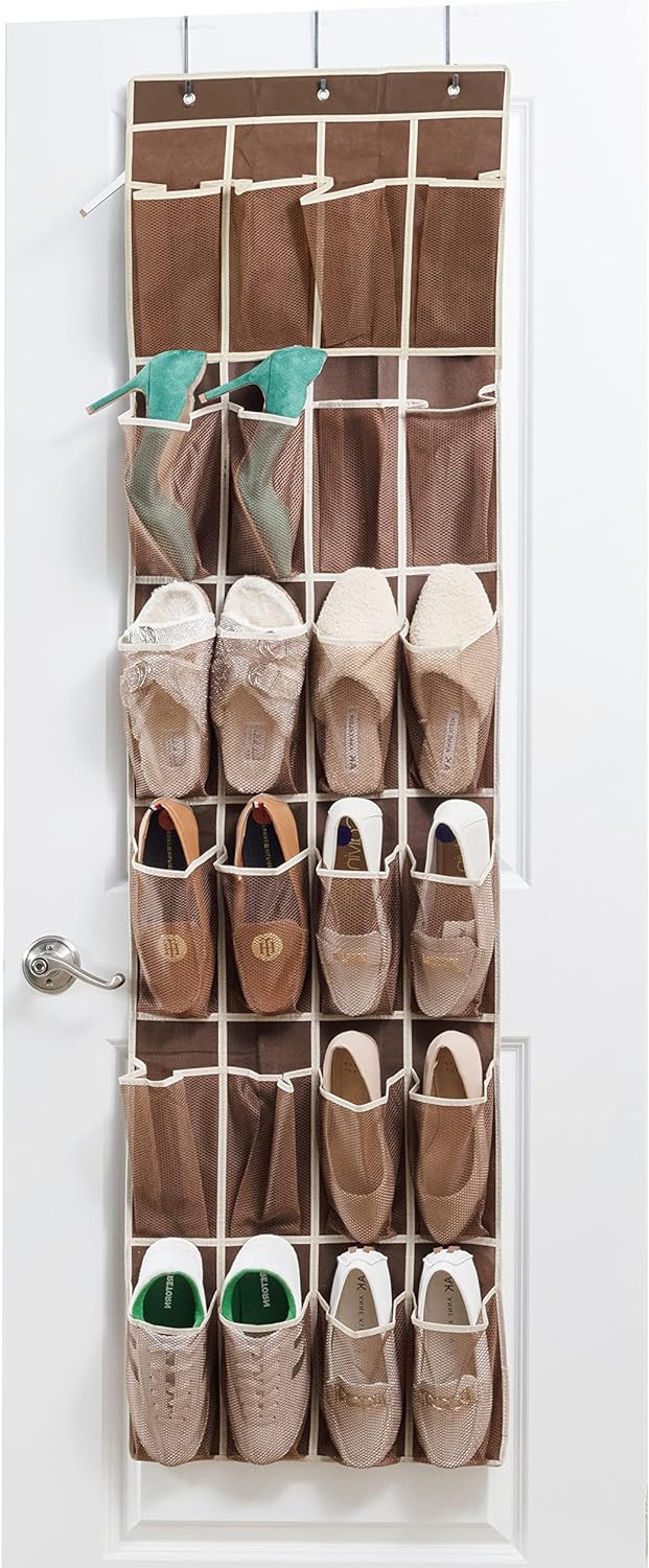 ZOBER Over the Door Shoe Organizer, 24 Pockets - Hanging Shoe Rack W/Mesh Pockets to Store Shoes, Towels, Snacks, Toys - Closet, Pantry Storage