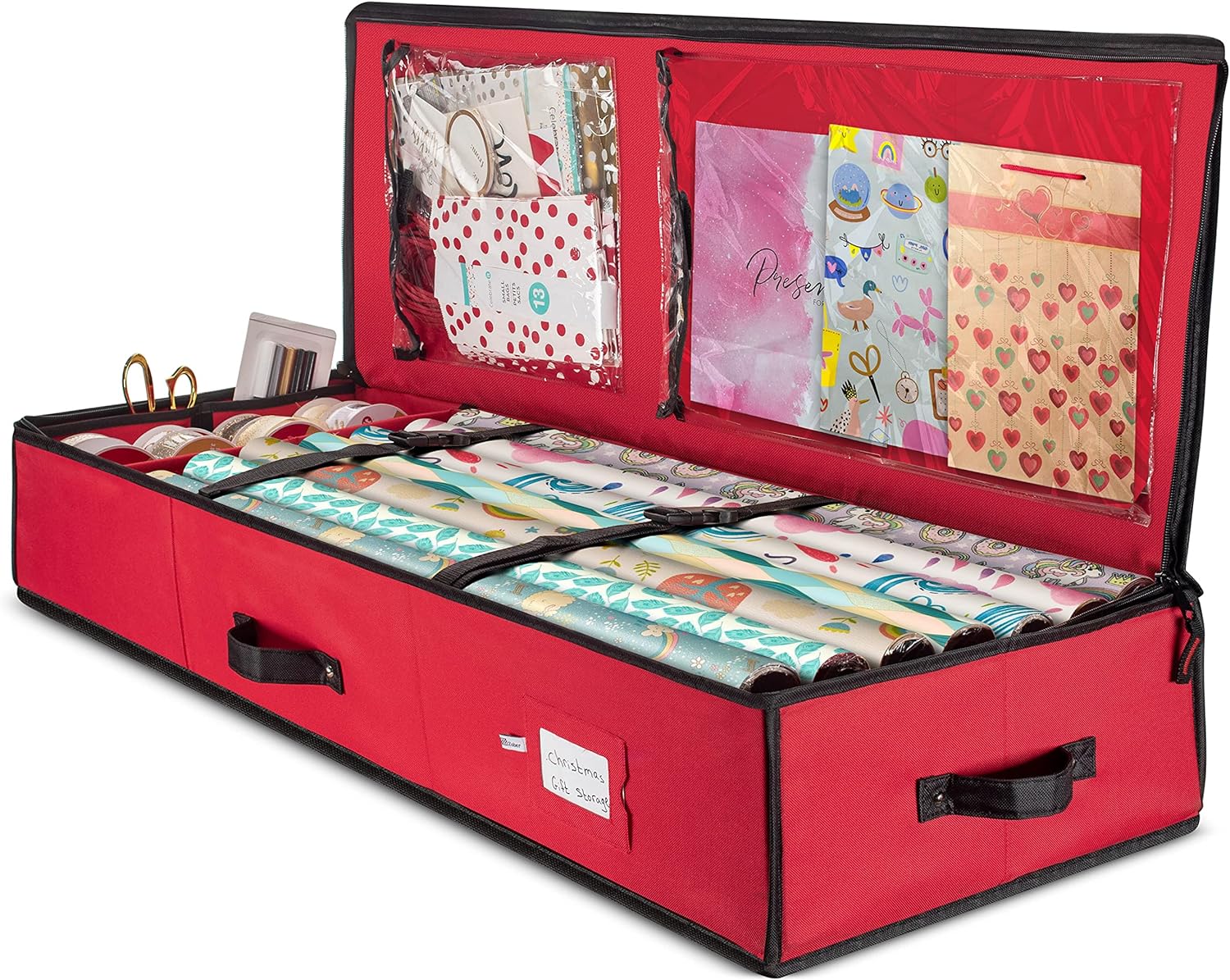 ZOBER Premium Wrap Organizer, Interior Pockets, fits 18-24 Standers Rolls, Underbed Storage, Wrapping Paper Storage Box and Holiday Accessories, 40 Long - Tear-Proof Fabric