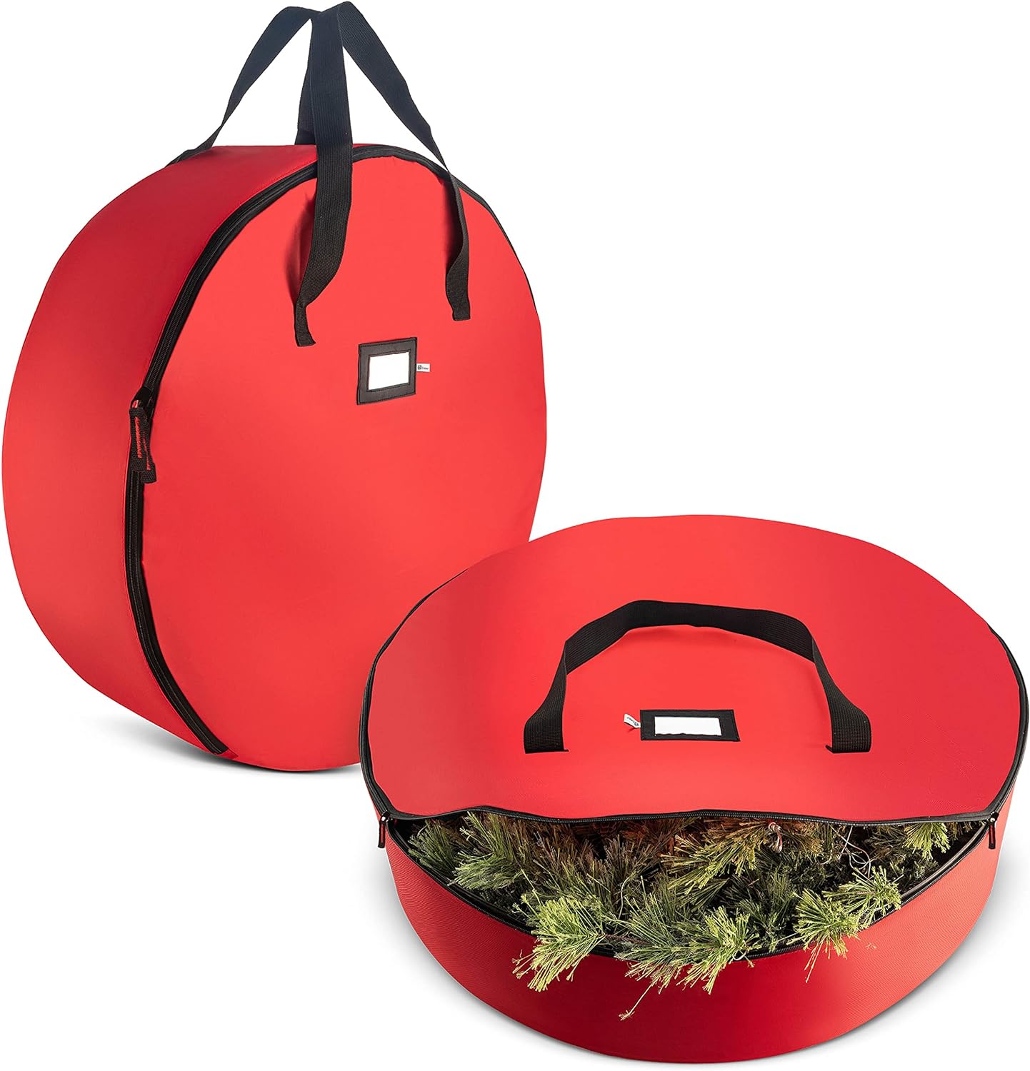 ZOBER Christmas Wreath Storage Container - 24 Inch, Waterproof Wreath Box - Dual Zippers, Durable Handles, & Card Slot - Holiday and Seasonal Wreath Storage Boxes - 2 Pk