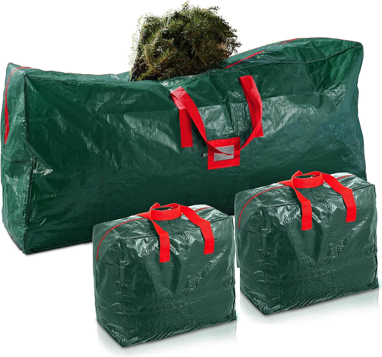 Zober Christmas Tree Storage Bag W/ 2 Garland Bags - Plastic Christmas Tree Storage Box for Trees Up to 9 Ft - Dual Zipper, Strong Durable Handles - Green