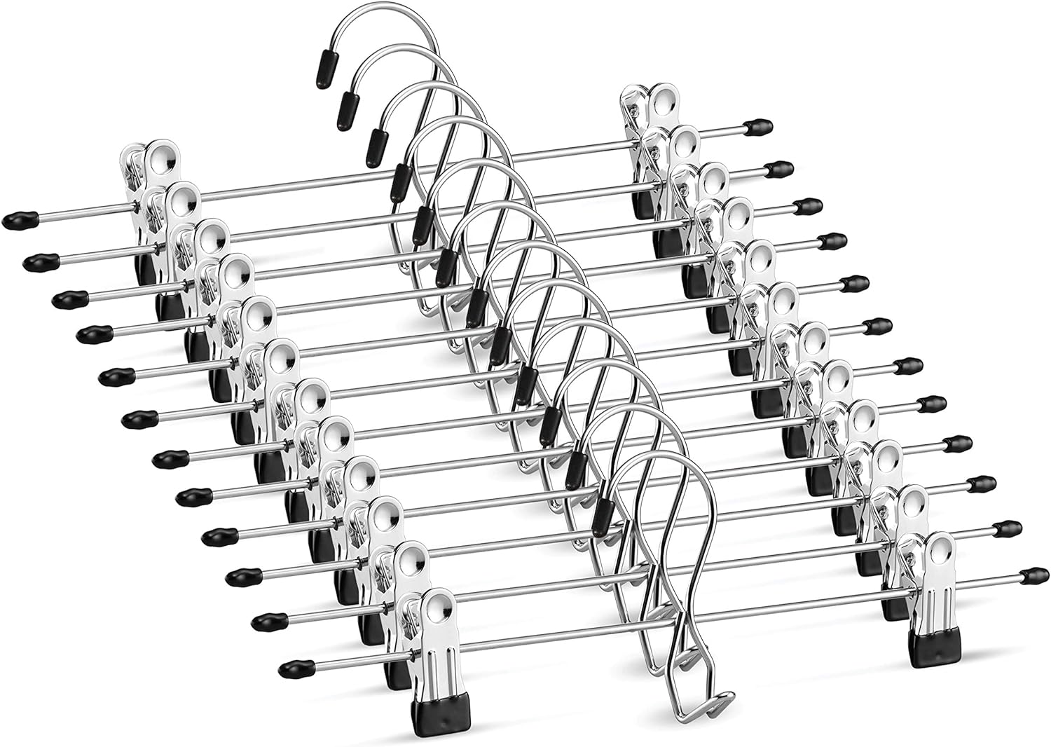 Zober Metal Skirt Hangers - Pack of 20 Pants Hangers with Clips - Multi Stackable Space Saving Hangers - Adjustable Clip for Skirts, Jeans, and Pants W/Non-Slip Grip