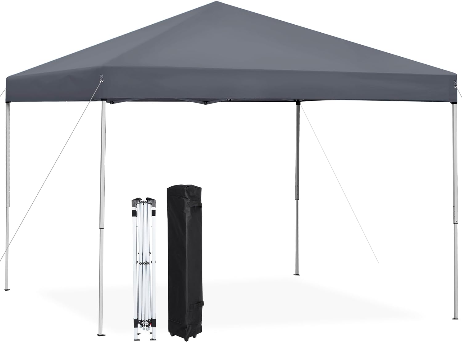 ZENY 10x10 Pop Up Canopy Tent Easy Set-up Outdoor Patio Canopy Adjustable Straight Leg Heights Instant Shelter with Wheeled Bag, Ropes (10x10ft-Grey)