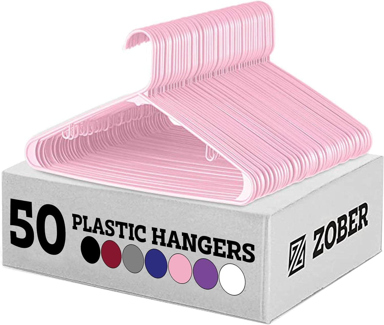 Zober Plastic Hangers 50 Pack - Pink Plastic Hangers - Space Saving Clothes Hangers for Shirts, Pants & for Everyday Use - Clothing Hangers with Hooks