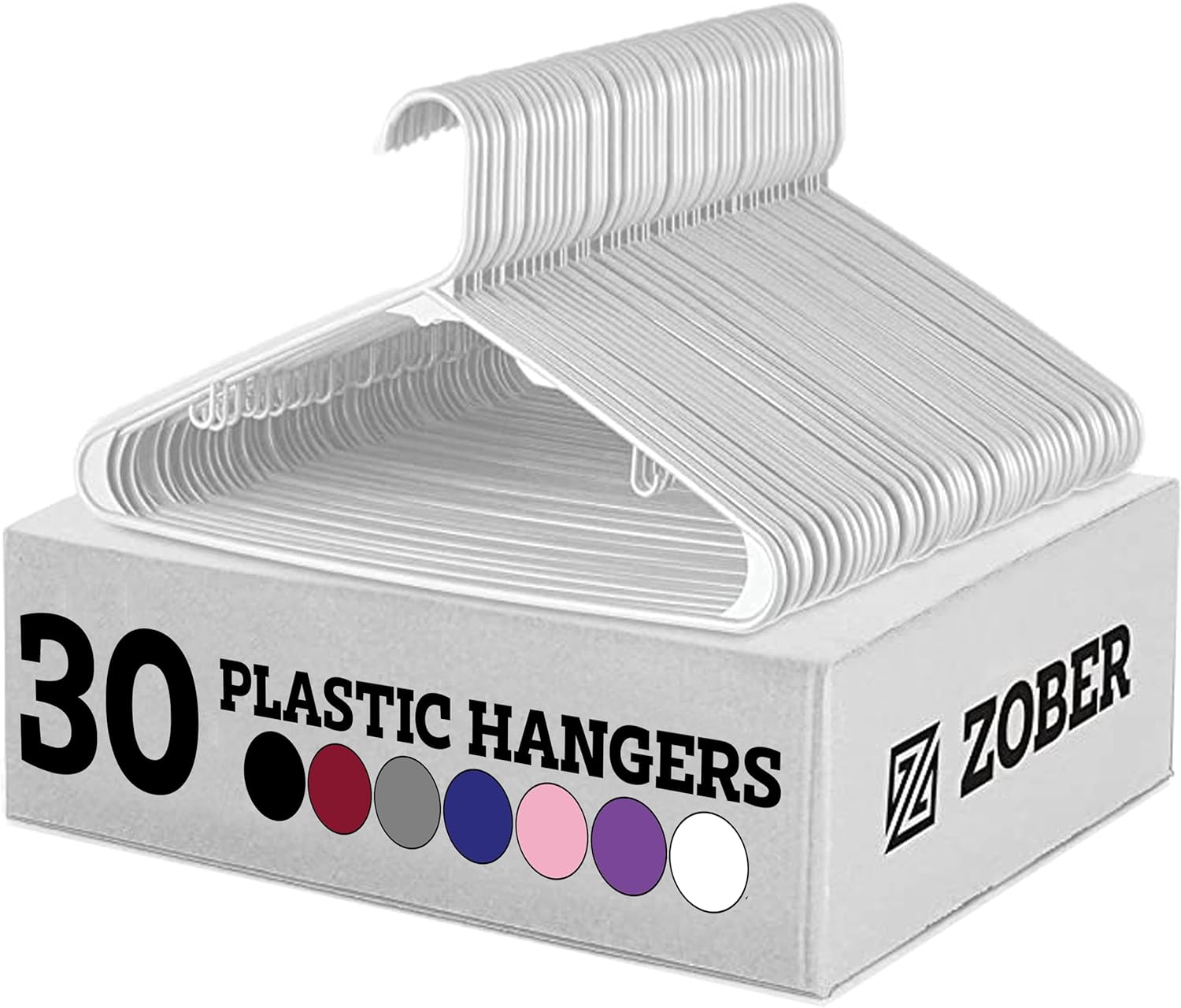 Zober Plastic Hangers 30 Pack - White Plastic Hangers - Space Saving Clothes Hangers for Shirts, Pants & for Everyday Use - Clothing Hangers with Hooks