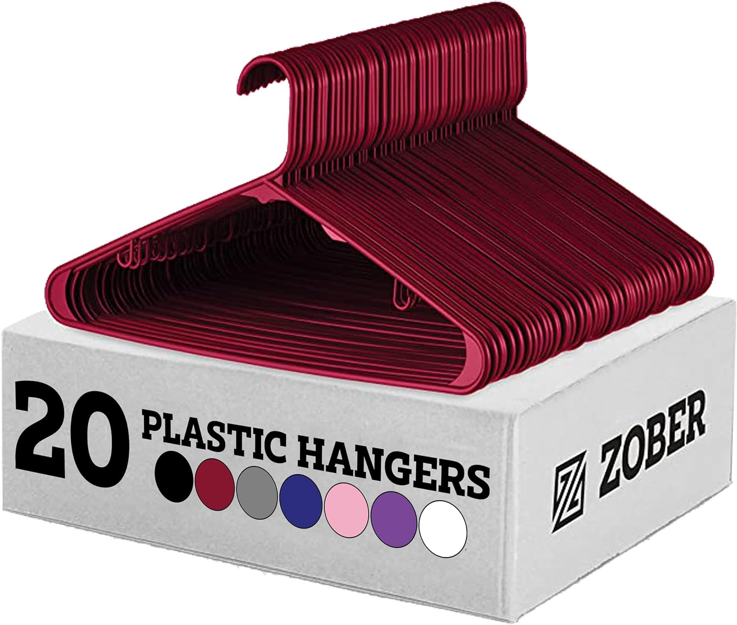 Zober Plastic Hangers 20 Pack - Burgundy Plastic Hangers - Space Saving Clothes Hangers for Shirts, Pants & for Everyday Use - Clothing Hangers with Hooks