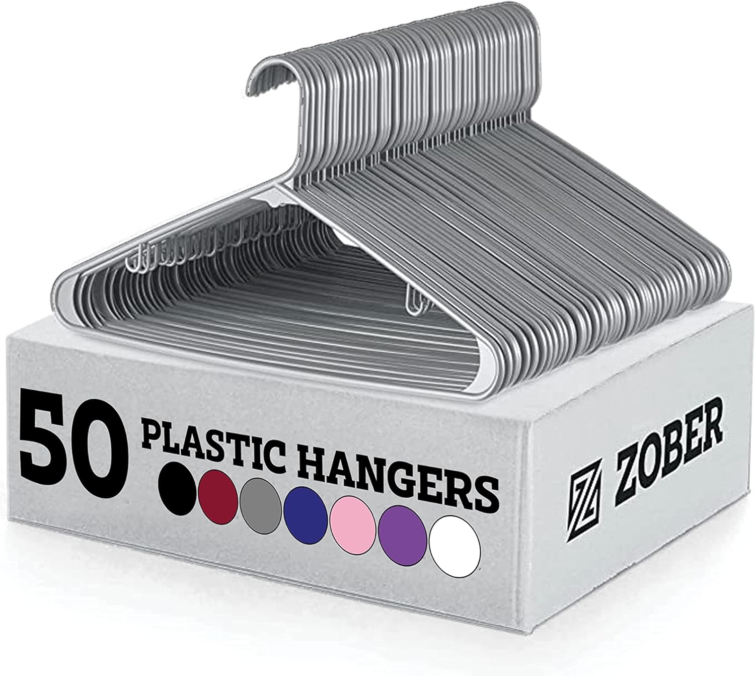 Zober Plastic Hangers 50 Pack - Gray Plastic Hangers - Space Saving Clothes Hangers for Shirts, Pants & for Everyday Use - Clothing Hangers with Hooks