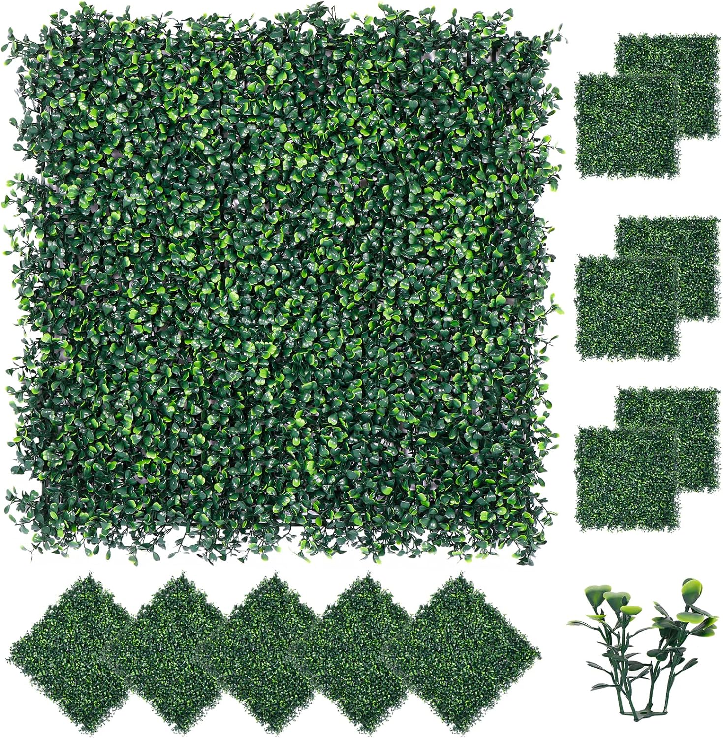 ZENY Grass Wall Panels, 20x20 Pack of 12, Artificial Hedge Wall Panels, Artifical Grass Backdrop Wall Privacy Hedge Screen with 40 Pcs Cable Zip Ties