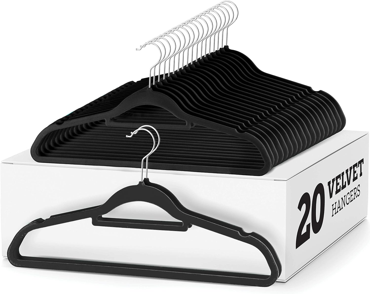 Zober Velvet Hangers 20 Pack - Clothes Hanger W/Tie Bar - Non-Slip, Swivel Hook Slim Felt Hangers - Suits, Clothes, Pants, Coat Hanger - Black