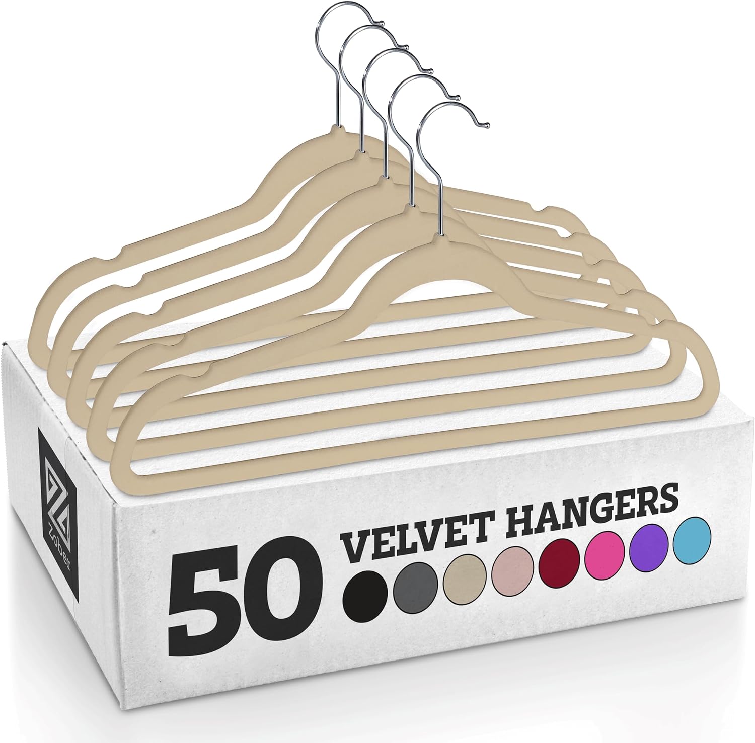 Zober Velvet Hangers 50 Pack - Heavy Duty Ivory Hangers for Coats, Pants & Dress Clothes - Non Slip Clothes Hanger Set - Space Saving Felt Hangers for Clothing