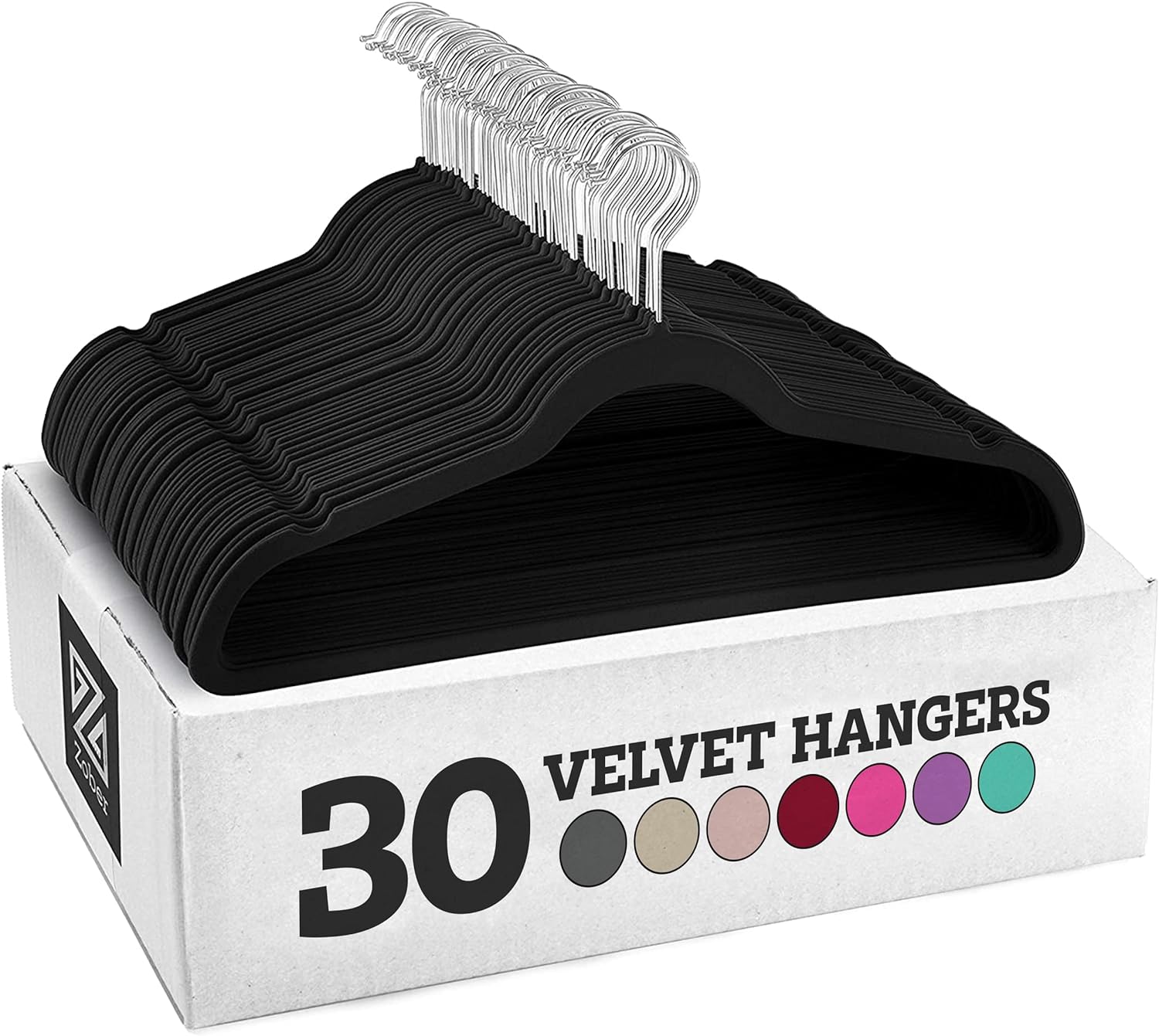 Zober Velvet Hangers 30 Pack - Heavy Duty Black Hangers for Coats, Pants & Dress Clothes - Non Slip Clothes Hanger Set - Space Saving Felt Hangers for Clothing