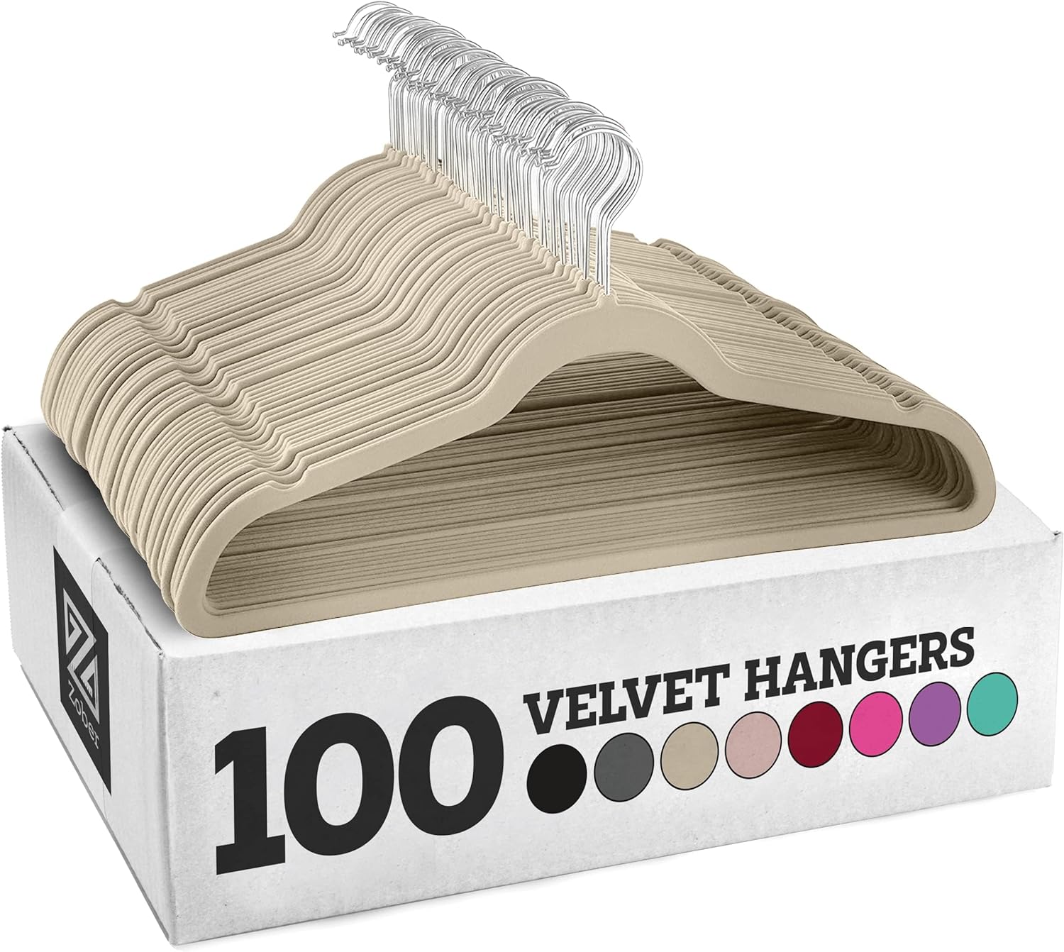 Zober Velvet Hangers 100 Pack - Heavy Duty Ivory Hangers for Coats, Pants & Dress Clothes - Non Slip Clothes Hanger Set - Space Saving Felt Hangers for Clothing