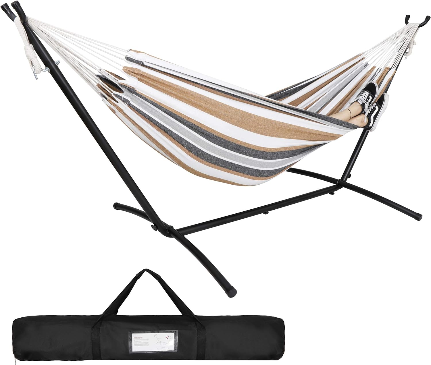 ZENY Double Hammock and Stand for 2 Person Heavy Duty Hammock Stand Brazilian-Style Cotton Hammock, 440LB Capacity