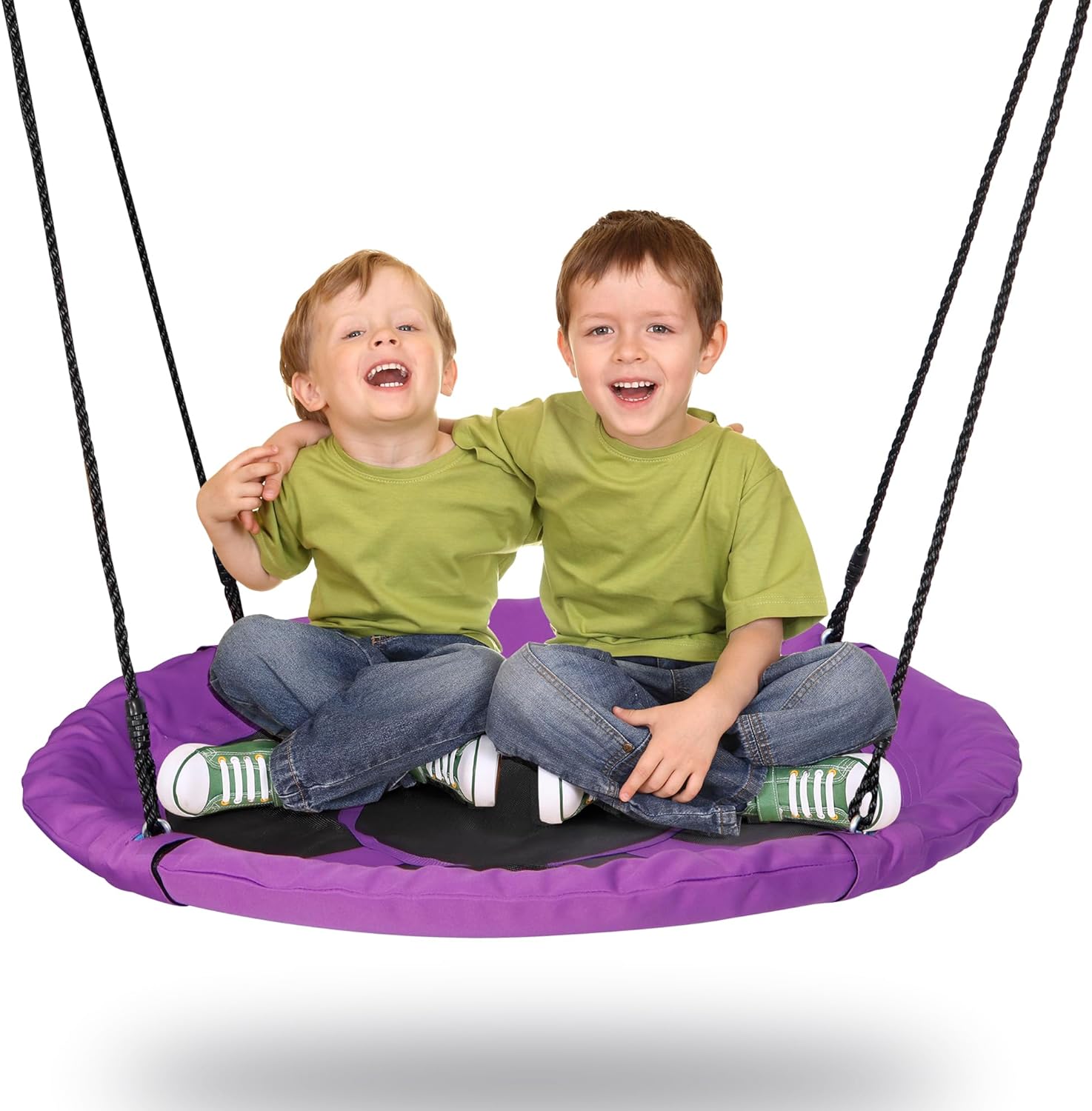 ZENY 40'' Saucer Swing Web Swing Round Tree Swing for Kids Indoor Outdoor Swing Set 700lb Capacity with Carabiners, Waterproof and Steel Frame (Black  Purple)