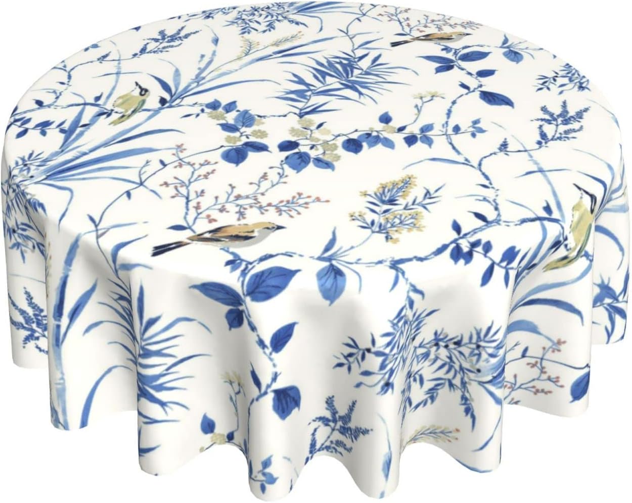 Sweetshow Blue Floral Tablecloth 60 Inch Round Wrinkle Free Flower Tablecloth Suitable for Kitchen Decorantion/Indoor and Outdoor Dining Table/Party/Picnic