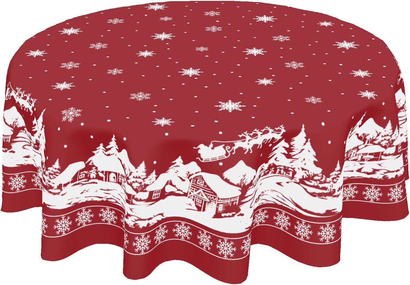 ABSOP Red Christmas Tablecloth Round 60 Inch Deer Snowflake Winter Table Cloth Washable Farmhouse Merry Christmas Table Cover for Kitchen Dinner Room Holiday Party Indoor Outdoor Home Decor