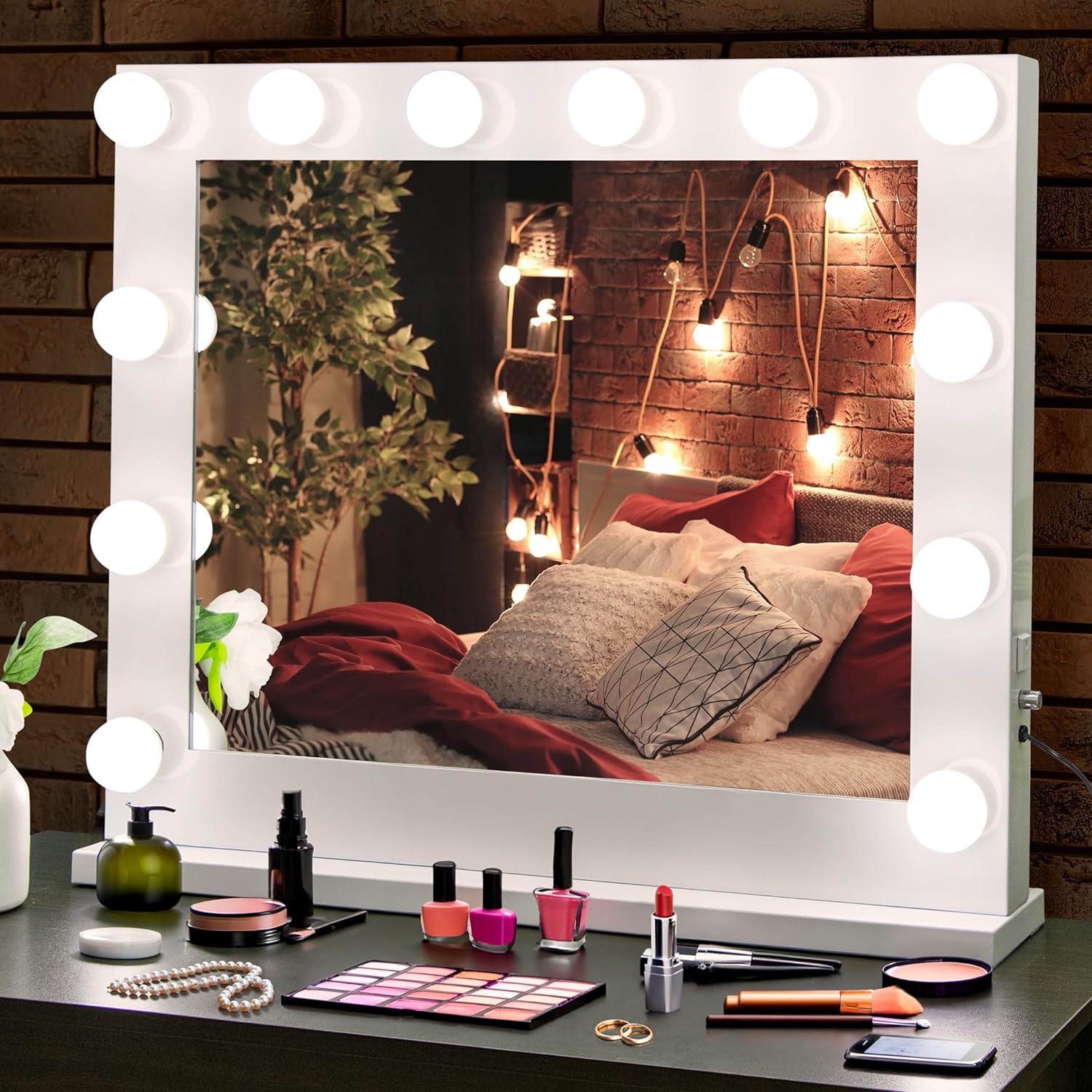 ZENY Lighted Makeup Mirror, Hollywood Mirror Vanity Mirror with Lights,12 Dimmable LED Bulbs, Adjustable Brightness, Gift for Momen