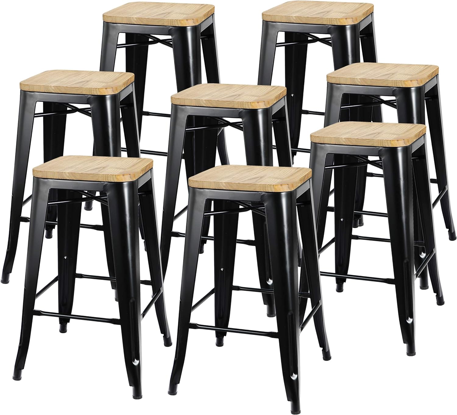 ZENY 26 Inches Metal Bar Stools Set of 8, Counter Height Barstool Stackable Kitchen Stools Indoor/Outdoor Patio Backless Bar Chair, 330 lbs Capacity