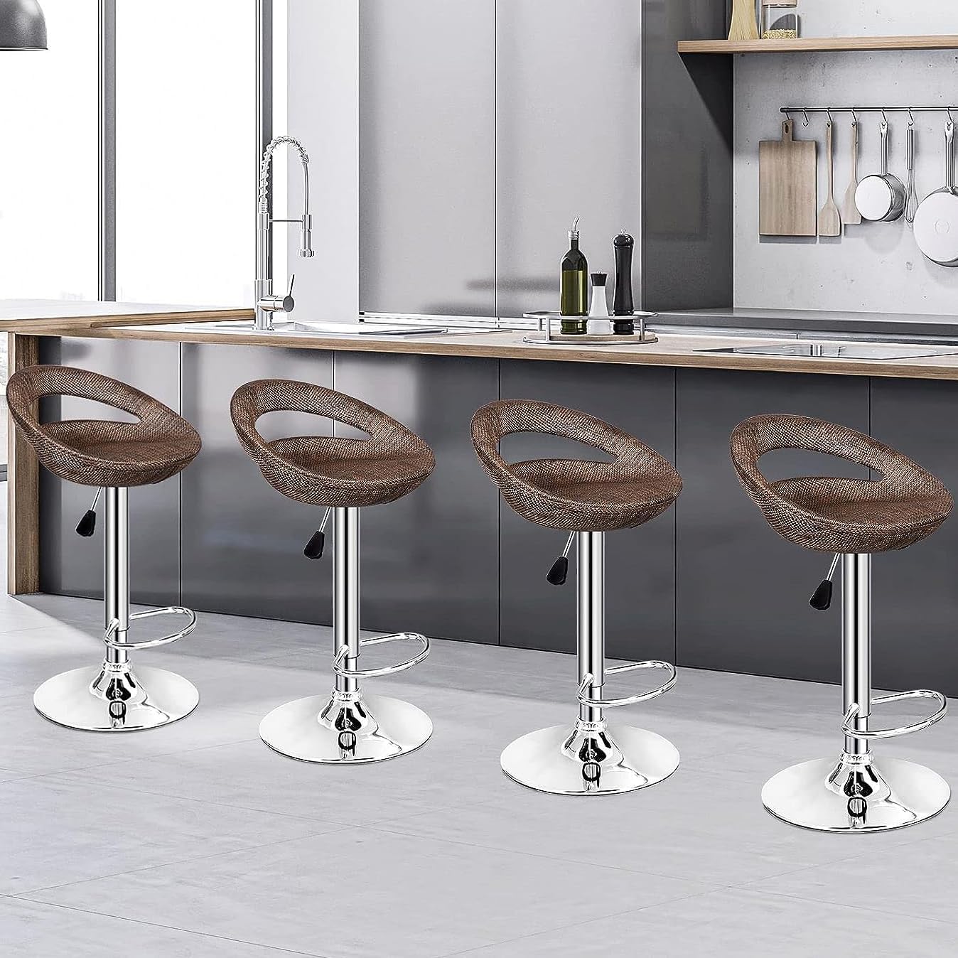 ZENY Set of 4 Adjustable Bar Stools, Pub Swivel Bar Chairs with Back, Pub Kitchen Counter Height Modern Patio Stool