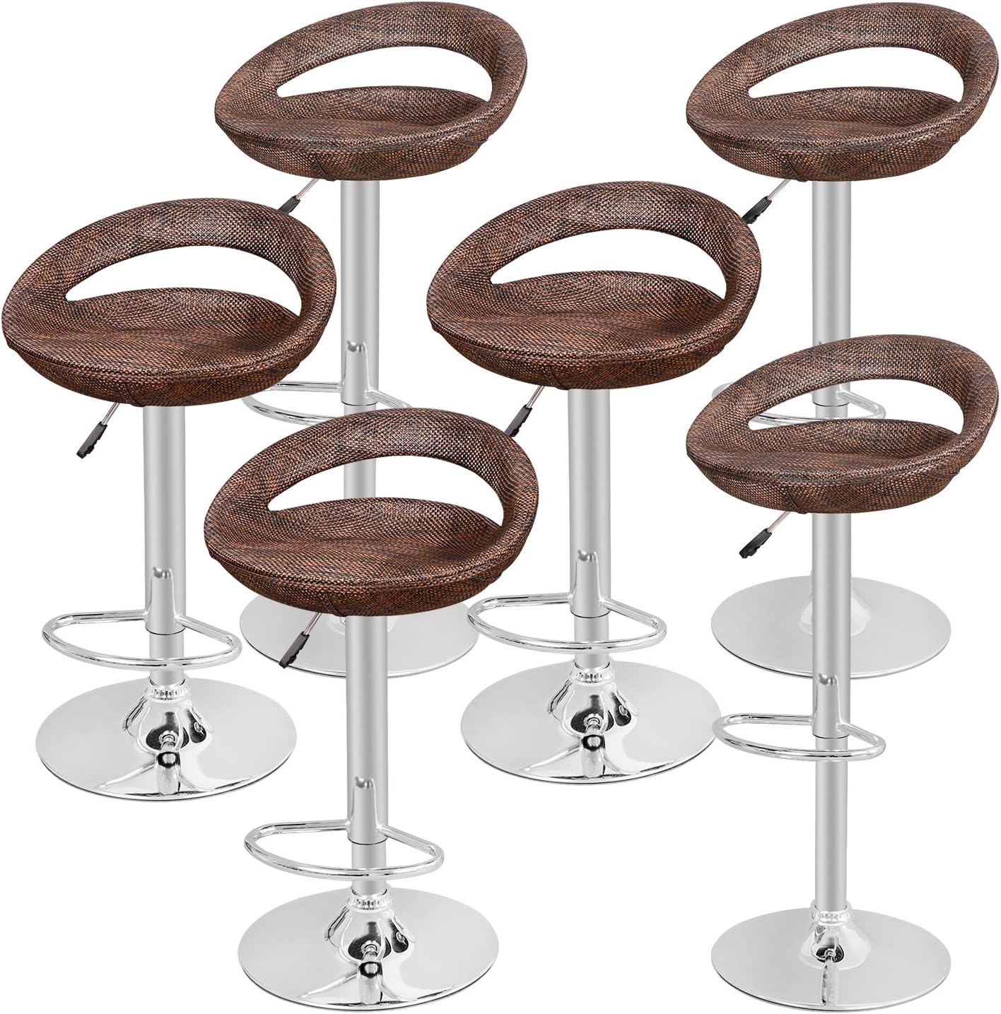 ZENY Adjustable Bar Stools Set of 6, Pub Swivel Bar Chairs with Back, Pub Kitchen Counter Height Modern Patio Stool