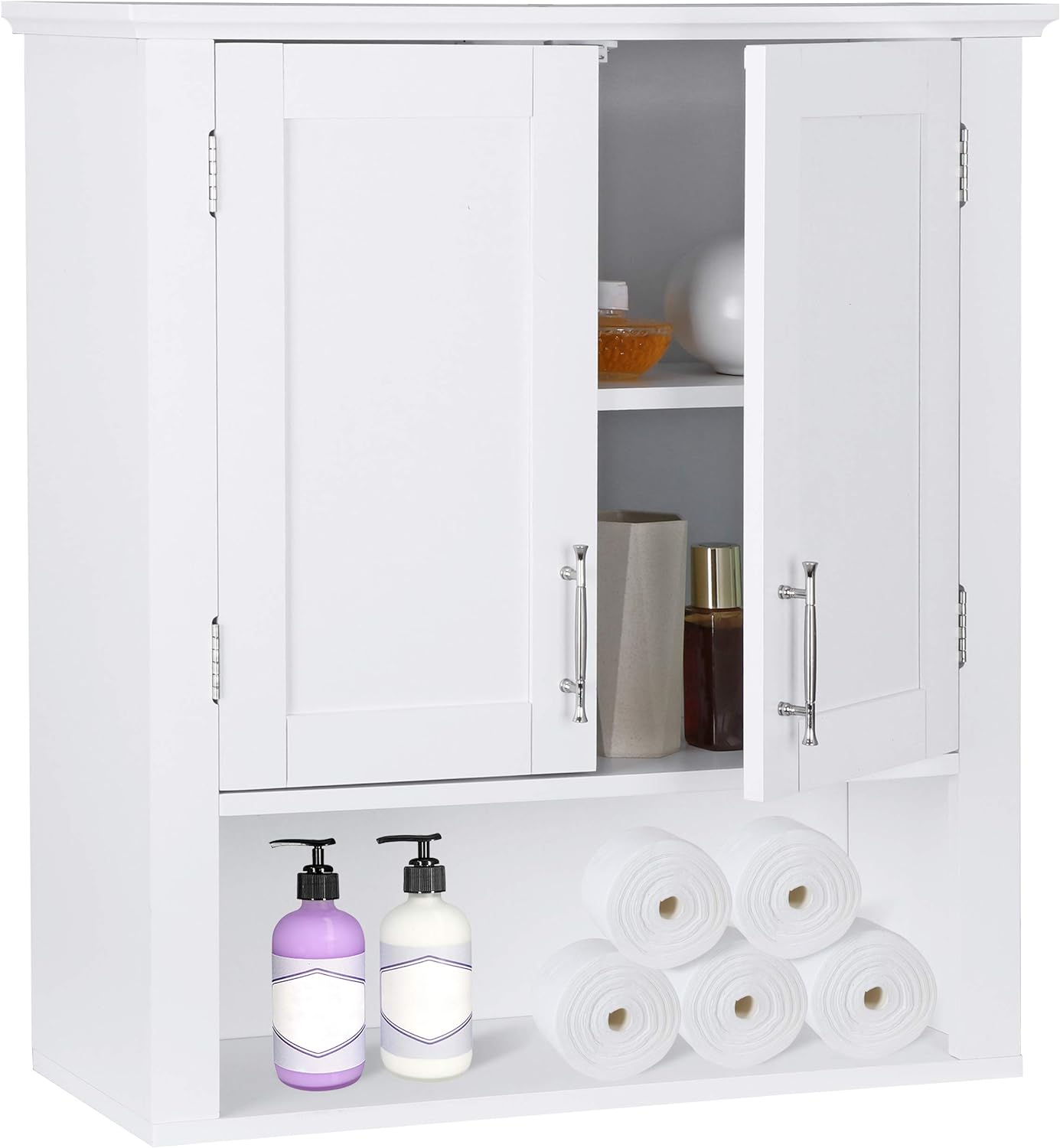 ZENY Hanging Bathroom Cabinet with Doors, Wall Cabinets Over The Toilet, Bathroom Wood Hanging Cabinet, White