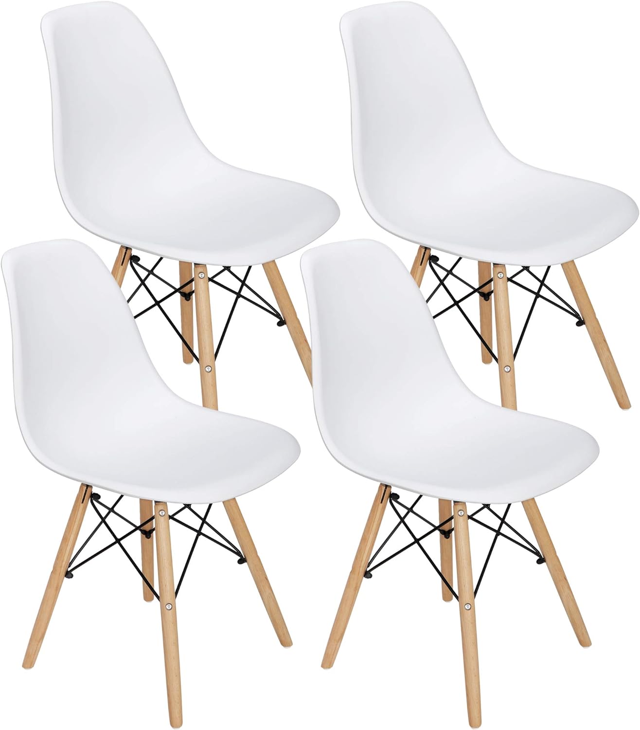 ZENY Modern Dining Chair Set of 4, Mid Century Modern DSW Chair, Side Chairs with Wooden Legs, Shell Lounge Plastic Chair for Kitchen, Dining, Bedroom, Living Room